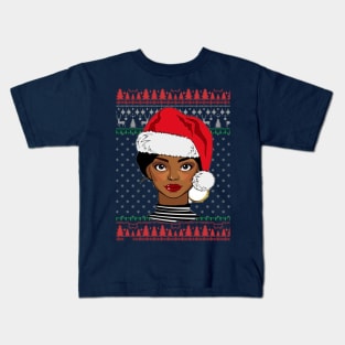 African American Black Women Santa Christmas Ugly Sweater Kids T-Shirt